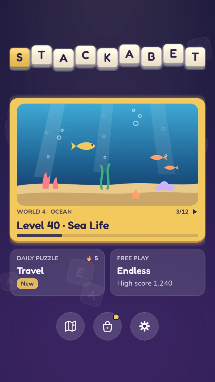 Stackabet's main menu